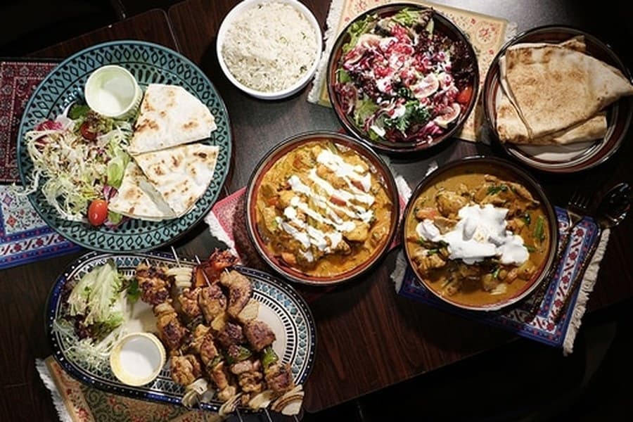 A spread of Middle Eastern dishes