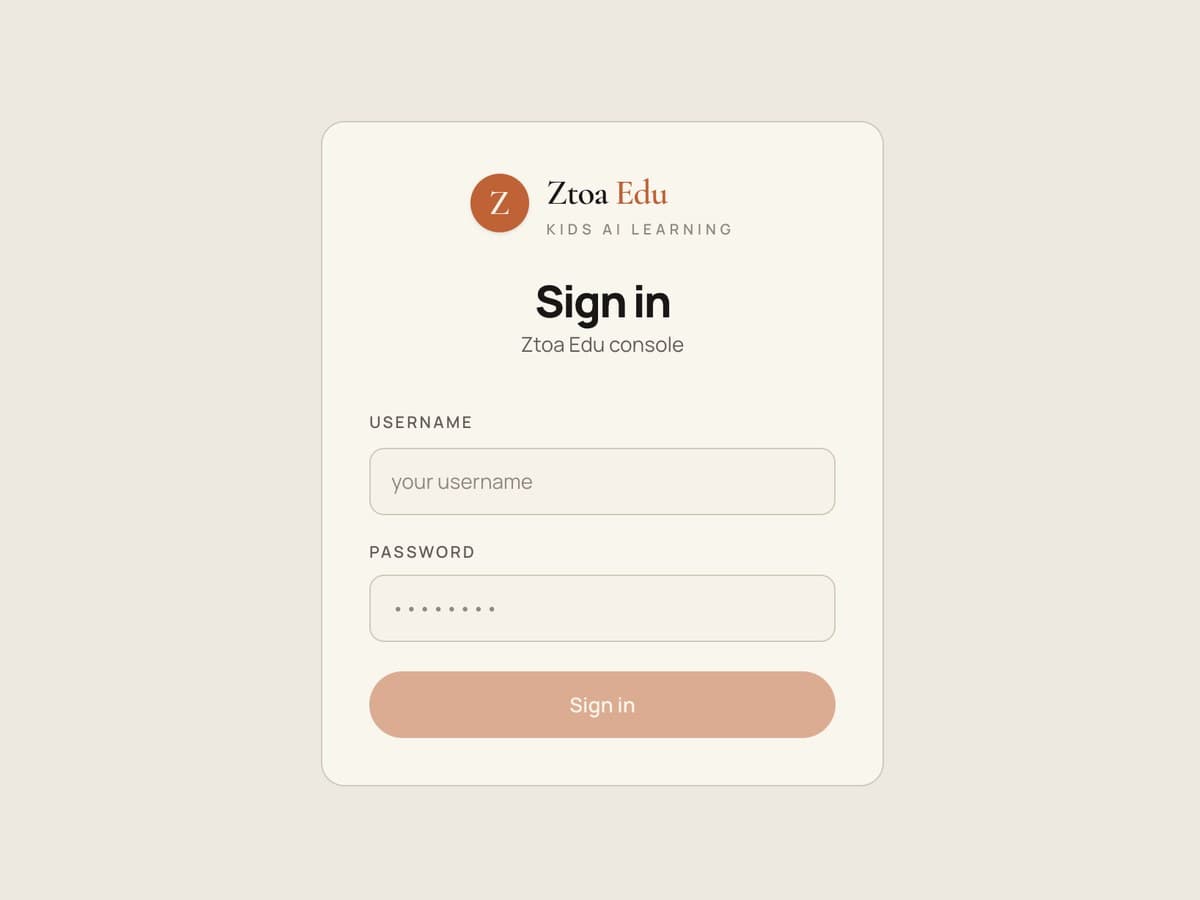 Signing in to the Ztoa Edu console